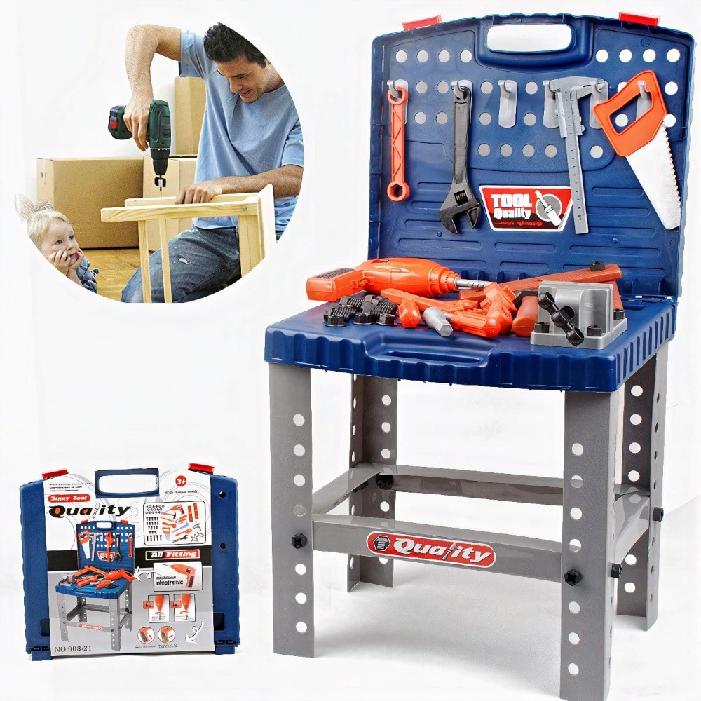 Tools Workshop For Kids - ชุดเครื่องมือช่างของเล่นเด็ก พร้อมเครื่องมือเสมือนจริงและสว่านไฟฟ้า ชุดเล่นบทบาทสมมติ ช่างก่อสร้าง ของเล่นเสริมสร้างทักษะ STEM