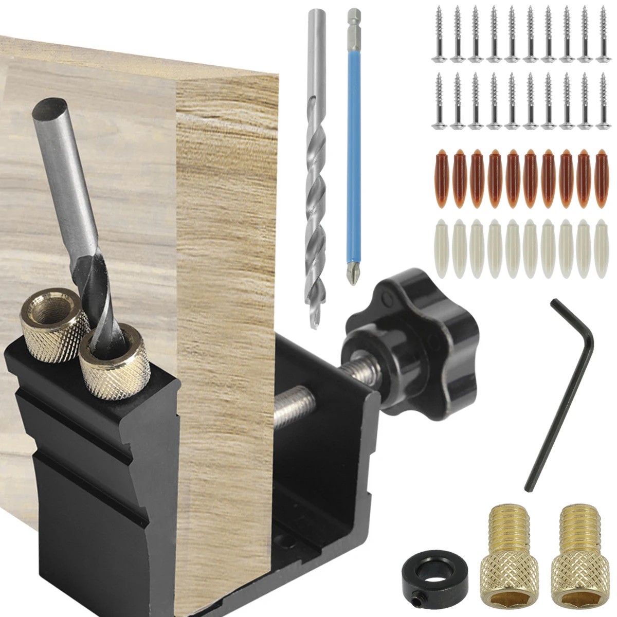 Pocket Hole Jig - จิ๊กสกรูรูพ็อกเก็ตงานไม้ 15 ° มุมองศามุมเจาะชุดคู่มือเจาะรู DIY ช่างไม้เครื่องมือเจาะ