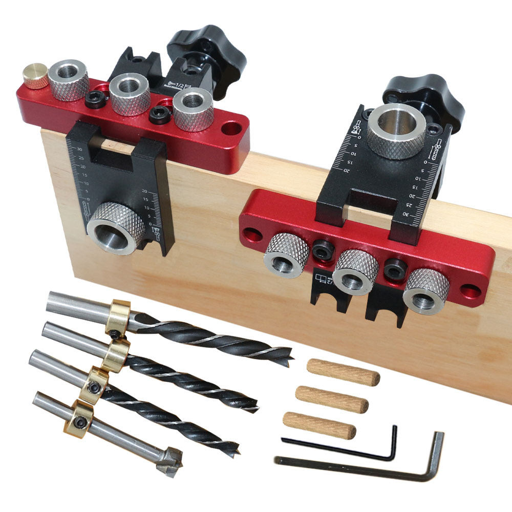 Pocket Hole Jig - ชุดเครื่องมือเจาะรูไม้แบบปรับได้ 3 in 1 พร้อมจิ๊กสำหรับเดือยไม้และเจาะรูแบบ Pocket