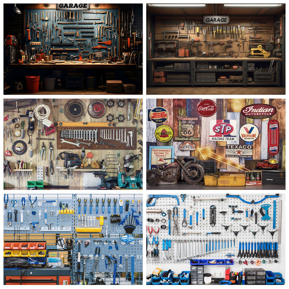 Vintage โรงรถฉากหลังรถซ่อมเครื - Workshop Tools Background บทวิจารณ์และราคา