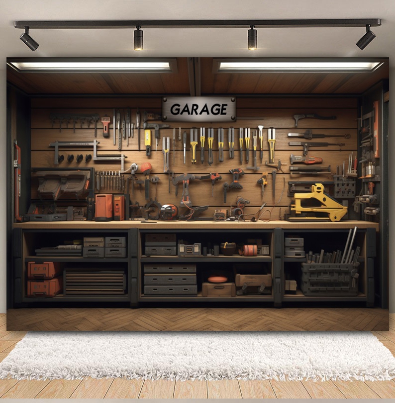 Vintage โรงรถฉากหลังรถซ่อมเครื - Workshop Tools Background บทวิจารณ์และราคา