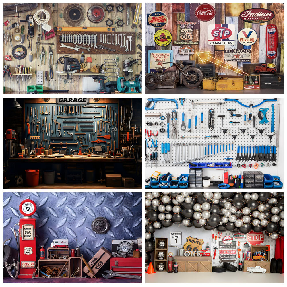 Vintage โรงรถฉากหลังรถซ่อมเครื - Workshop Tools Background บทวิจารณ์และราคา